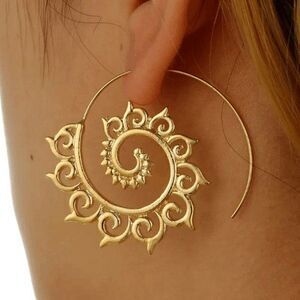 GOLD GEOMETRIC CIRCULAR SPIRAL TRIBAL BOHO GYPSY EARRINGS
